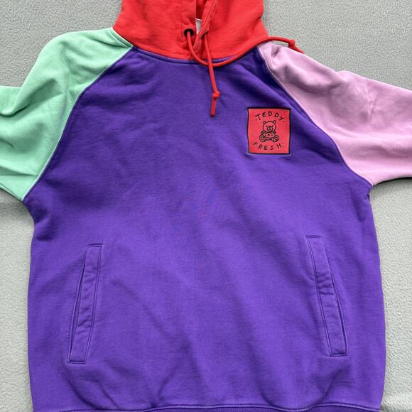 Teddy Fresh Hoodie Mens Small Purple Colorblock Raglan 100% Cotton Sweatshirt - Picture 8 of 10
